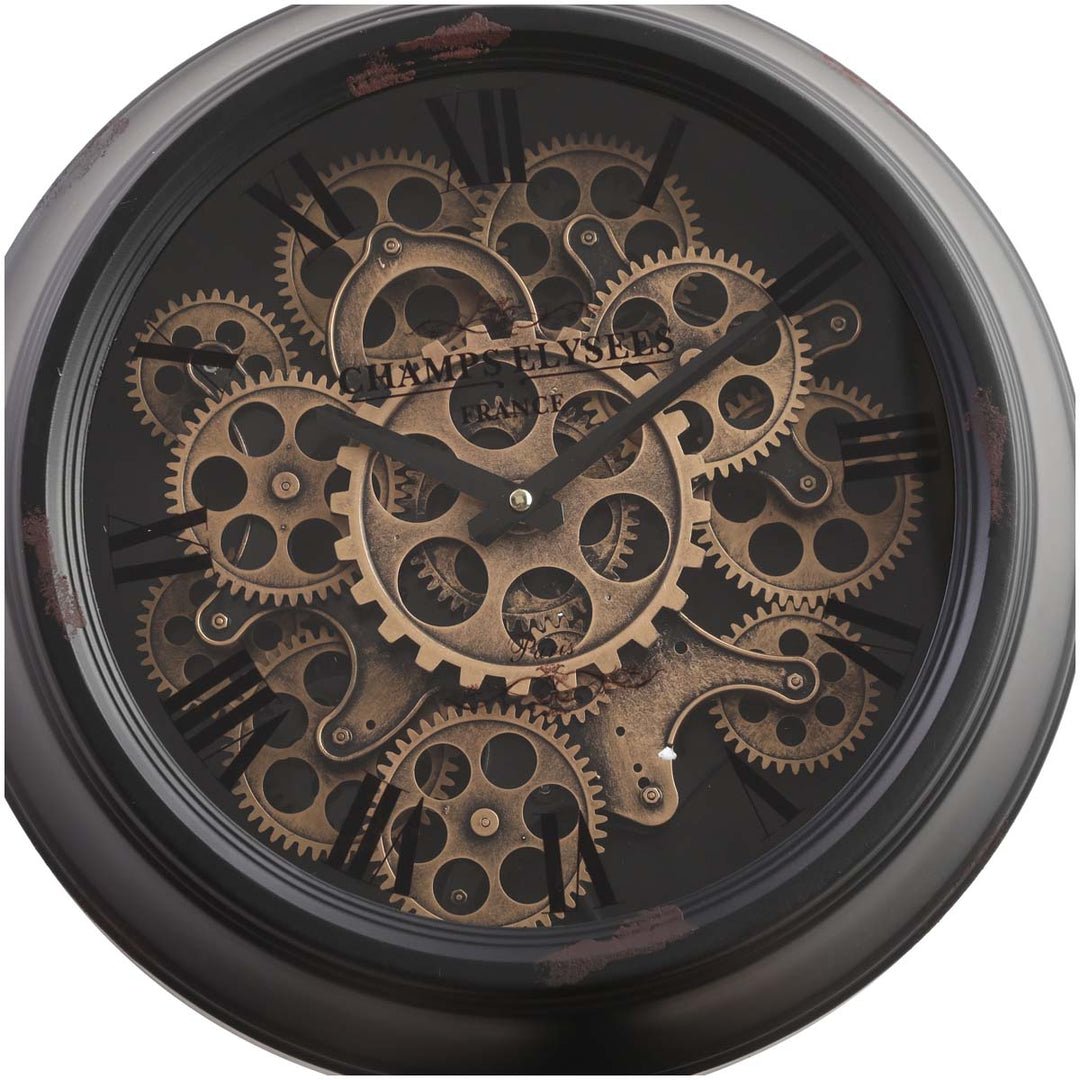 Chilli Decor Champs Elysees Distressed Black Metal Moving Gears Desk Clock 55cm TQ-Y125B 4