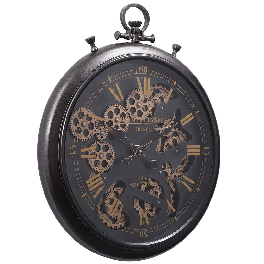 Chilli Decor Champs Elysees FOB Watch Metal Moving Gears Wall Clock Gunmetal 62cm TQ-Y636 1