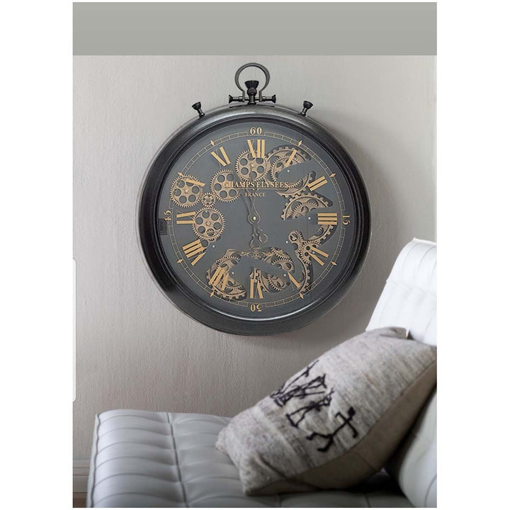 Chilli Decor Champs Elysees FOB Watch Metal Moving Gears Wall Clock Gunmetal 62cm TQ-Y636 2