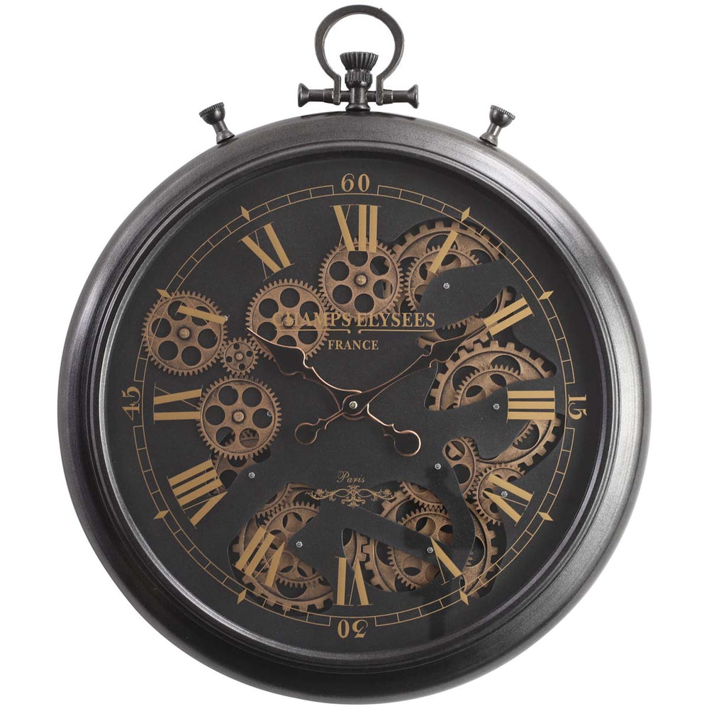Chilli Decor Champs Elysees FOB Watch Metal Moving Gears Wall Clock Gunmetal 62cm TQ-Y636 3
