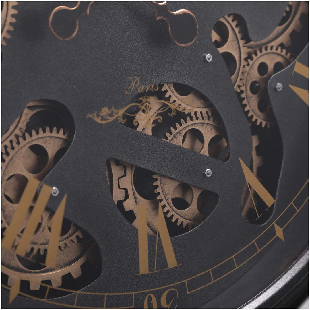 Chilli Decor Champs Elysees FOB Watch Metal Moving Gears Wall Clock Gunmetal 62cm TQ-Y636 4