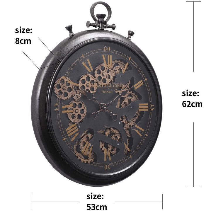 Chilli Decor Champs Elysees FOB Watch Metal Moving Gears Wall Clock Gunmetal 62cm TQ-Y636 9