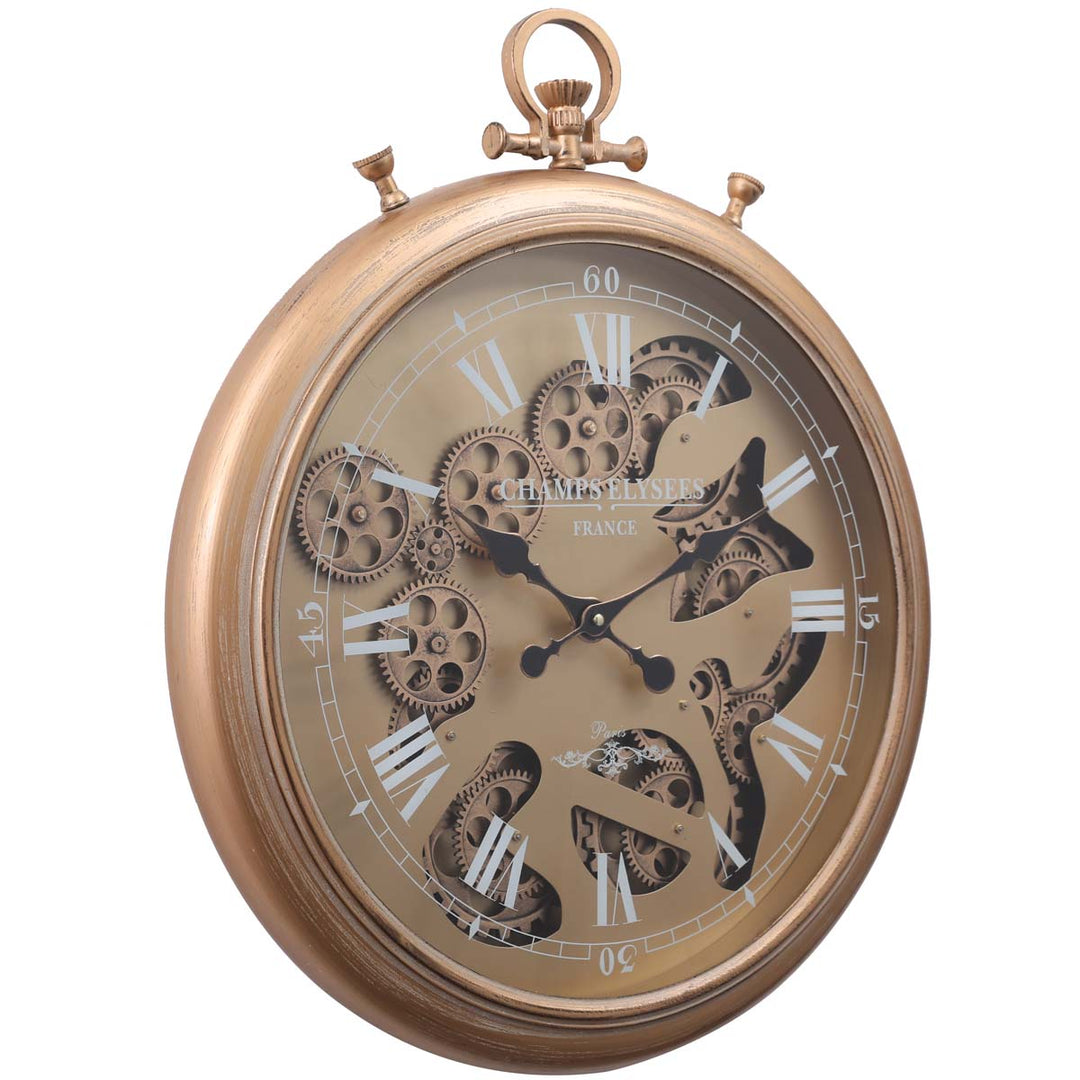 Chilli Decor Champs Elysees FOB Watch Metal Moving Gears Wall Clock Gold 62cm TQ-Y637 1