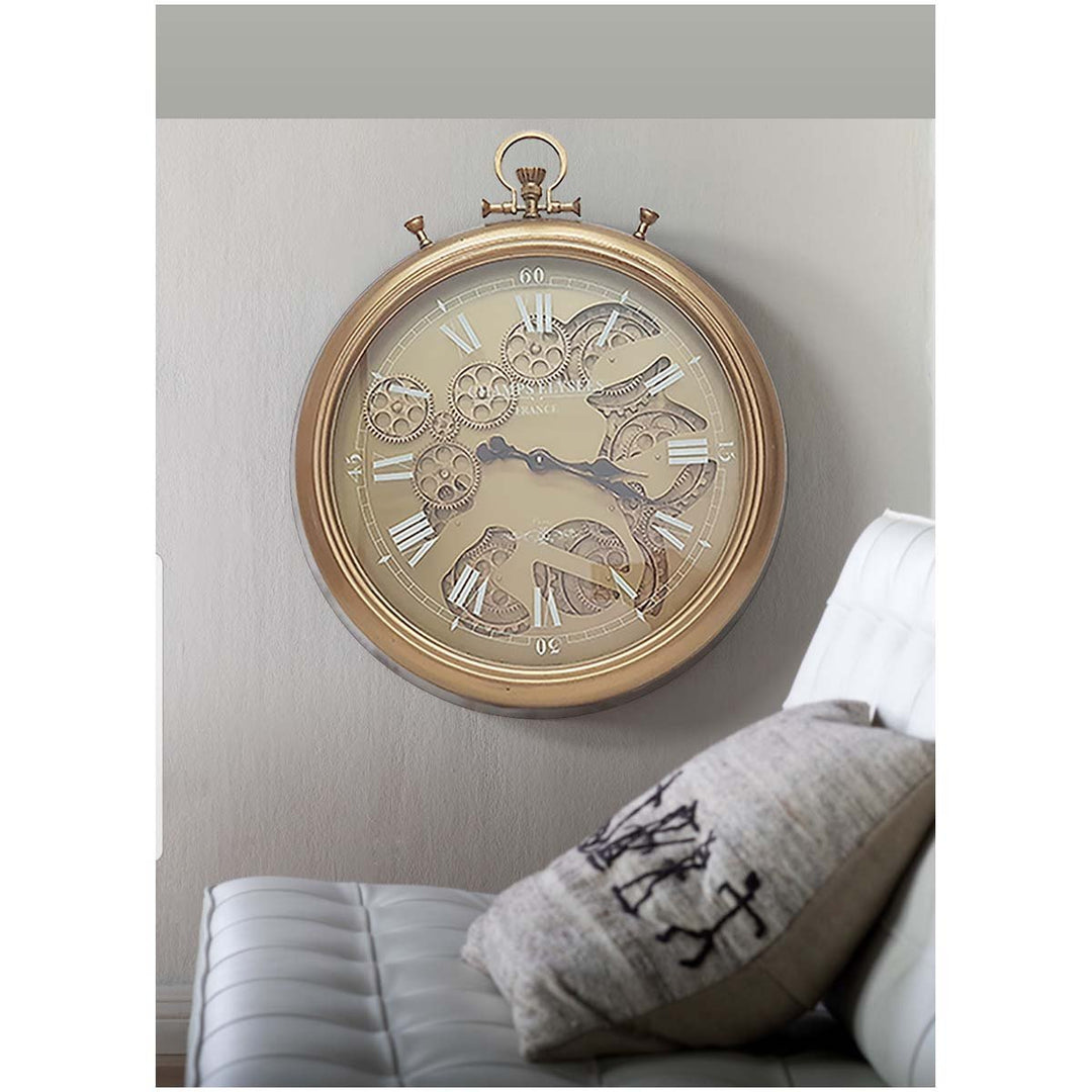 Chilli Decor Champs Elysees FOB Watch Metal Moving Gears Wall Clock Gold 62cm TQ-Y637 2