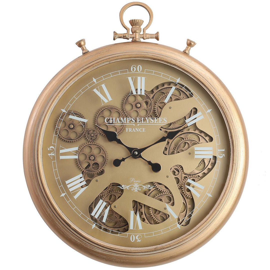 Chilli Decor Champs Elysees FOB Watch Metal Moving Gears Wall Clock Gold 62cm TQ-Y637 2