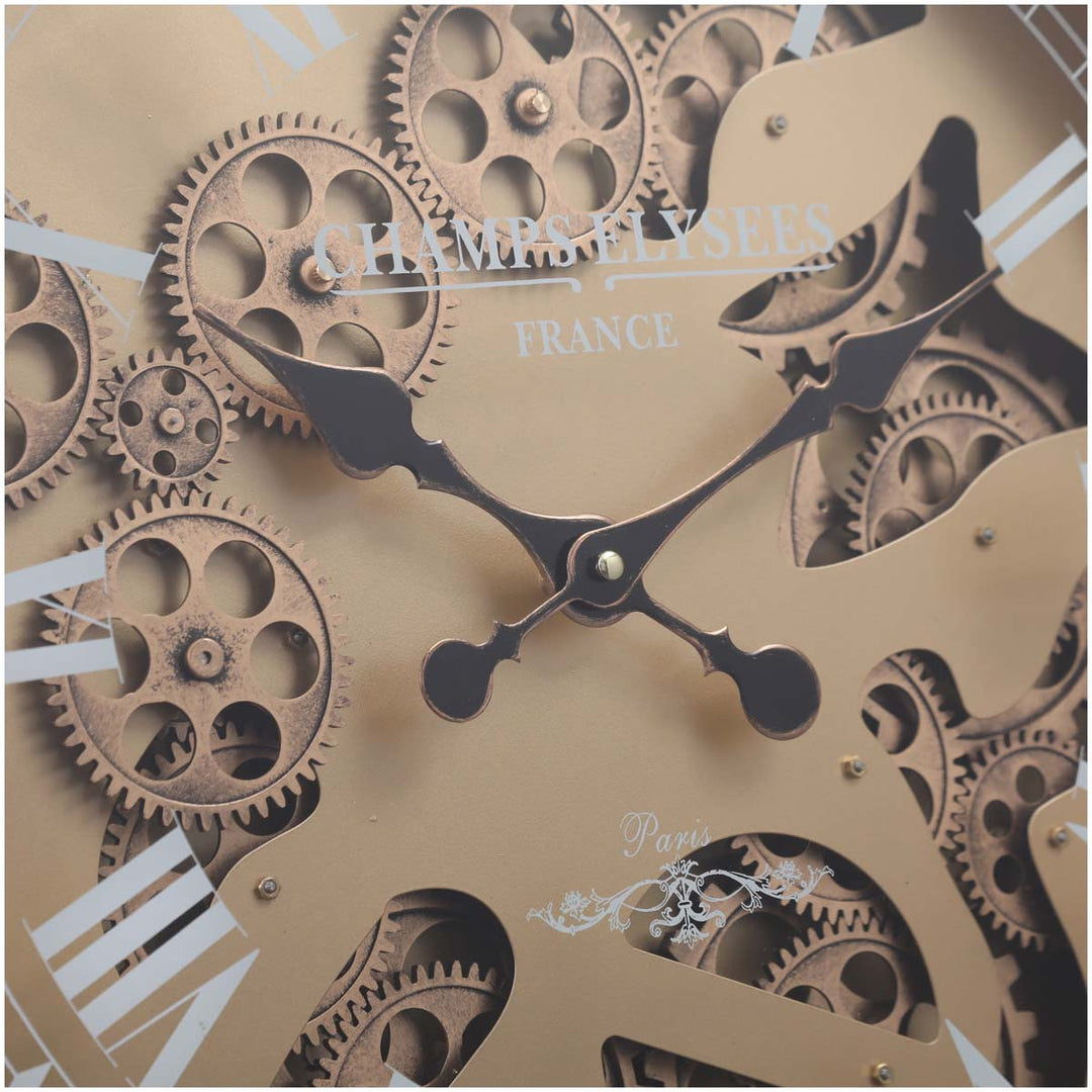 Chilli Decor Champs Elysees FOB Watch Metal Moving Gears Wall Clock Gold 62cm TQ-Y637 5