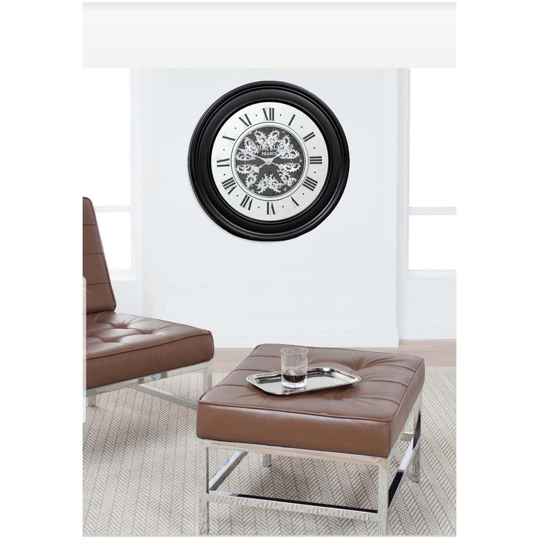 Chilli Decor Champs Elysees Mirrored Black Silver Moving Gears Wall Clock 80cm TQ-Y617 3