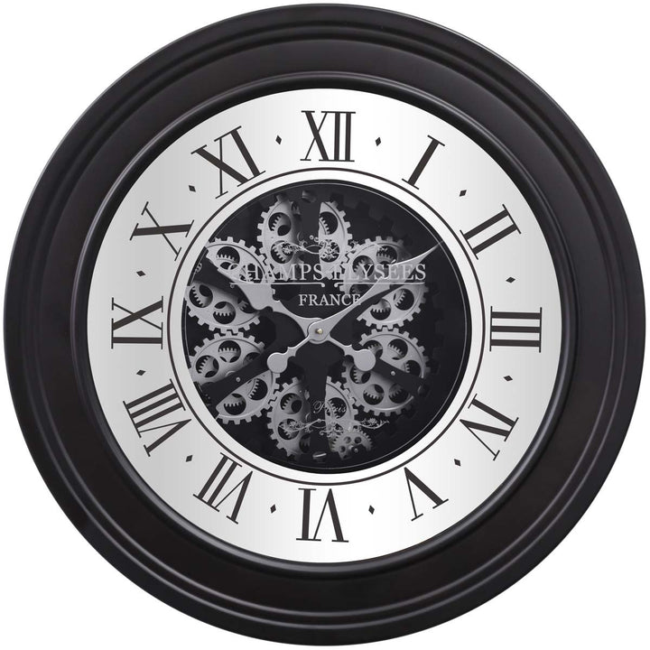 Chilli Decor Champs Elysees Mirrored Black Silver Moving Gears Wall Clock 80cm TQ-Y617 4