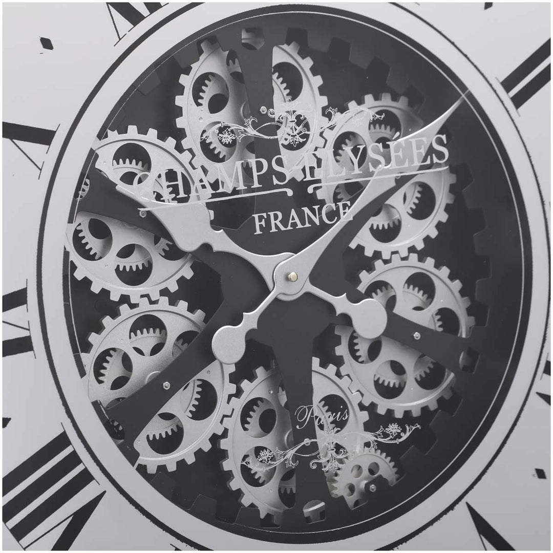 Chilli Decor Champs Elysees Mirrored Black Silver Moving Gears Wall Clock 80cm TQ-Y617 5