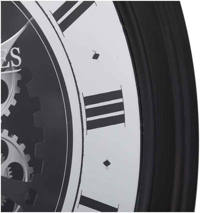 Chilli Decor Champs Elysees Mirrored Black Silver Moving Gears Wall Clock 80cm TQ-Y617 7