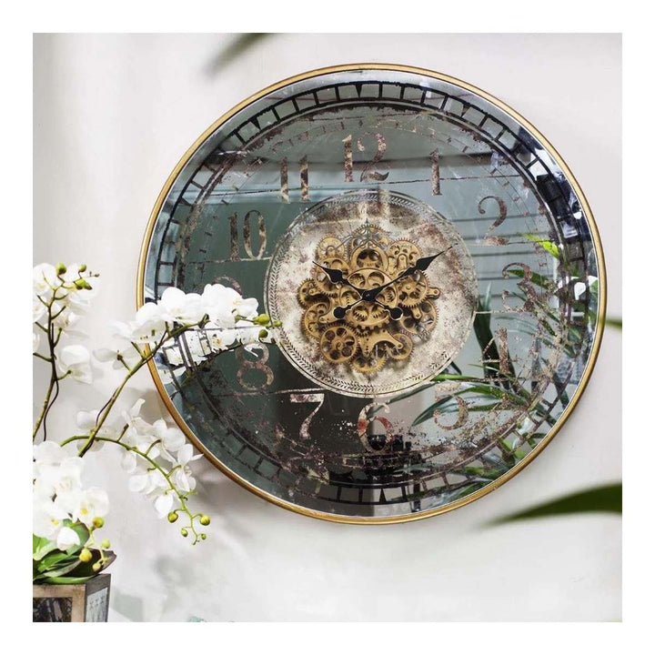 Chilli Decor Chateau Mirrored Gold Metal Moving Gears Wall Clock 80cm TQ-Y673 8
