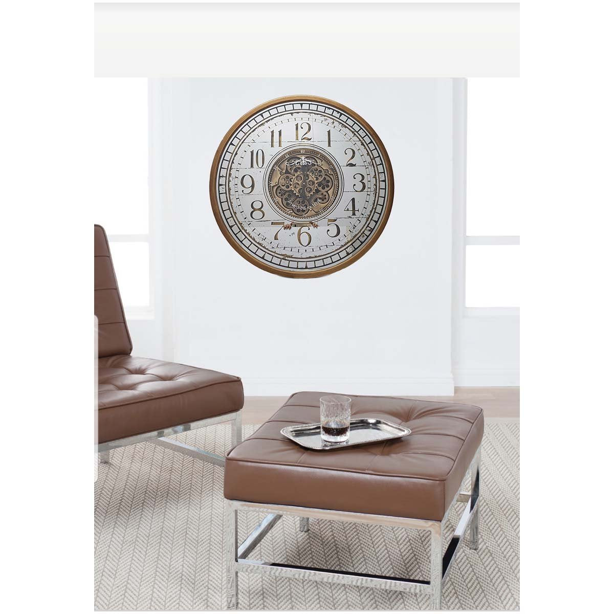Buy Chateau Mirrored Gold Metal Moving Gears Wall Clock 80cm – Oh