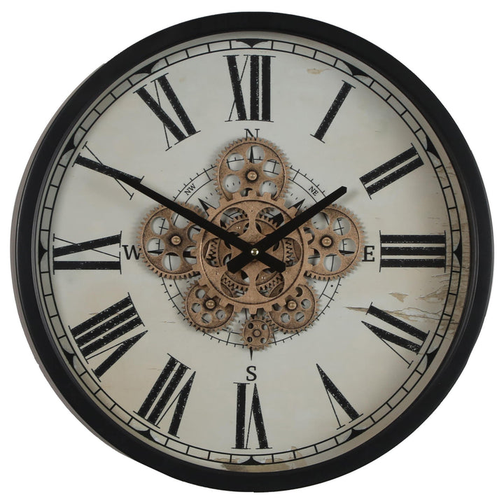 Chilli Decor Compass Black Metal Moving Gears Wall Clock 46cm TQ-Y734 1