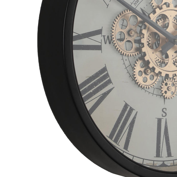 Chilli Decor Compass Black Metal Moving Gears Wall Clock 46cm TQ-Y734 4