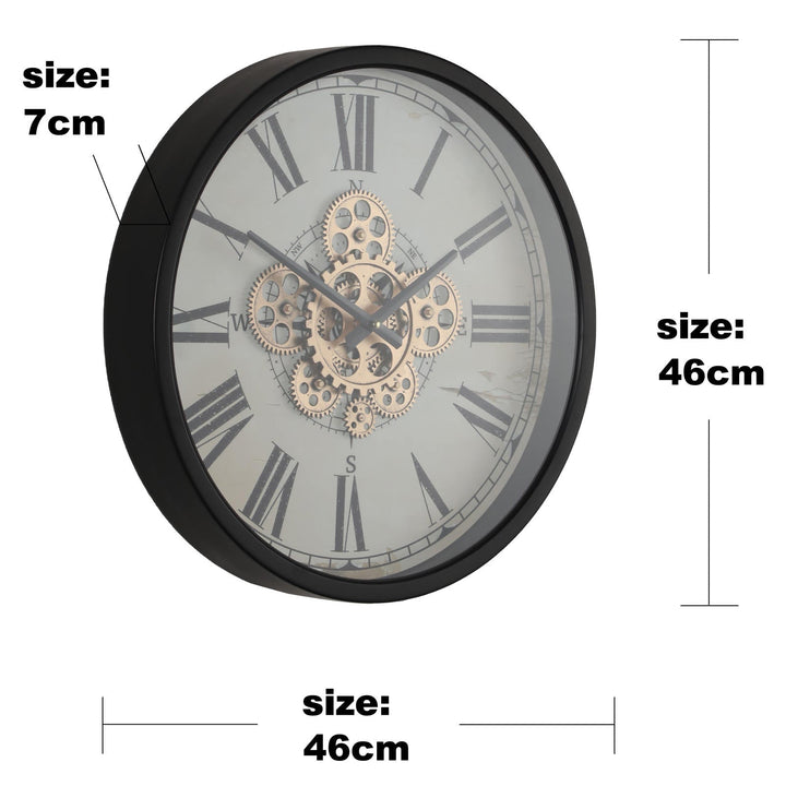 Chilli Decor Compass Black Metal Moving Gears Wall Clock 46cm TQ-Y734 5