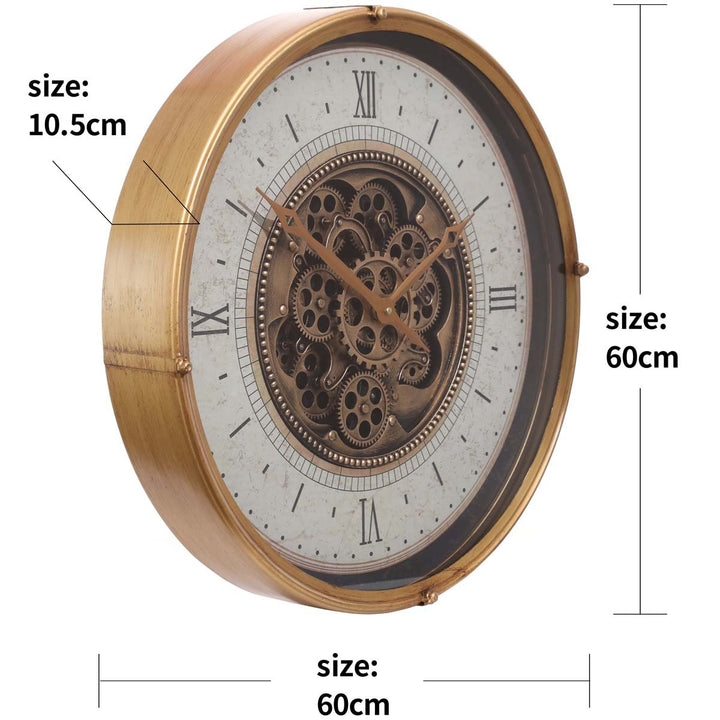 Chilli Decor Compass Golden Metal Moving Gears Wall Clock 60cm TQ-Y678 6