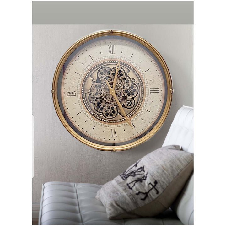 Chilli Decor Compass Golden Metal Moving Gears Wall Clock 60cm TQ-Y678 7