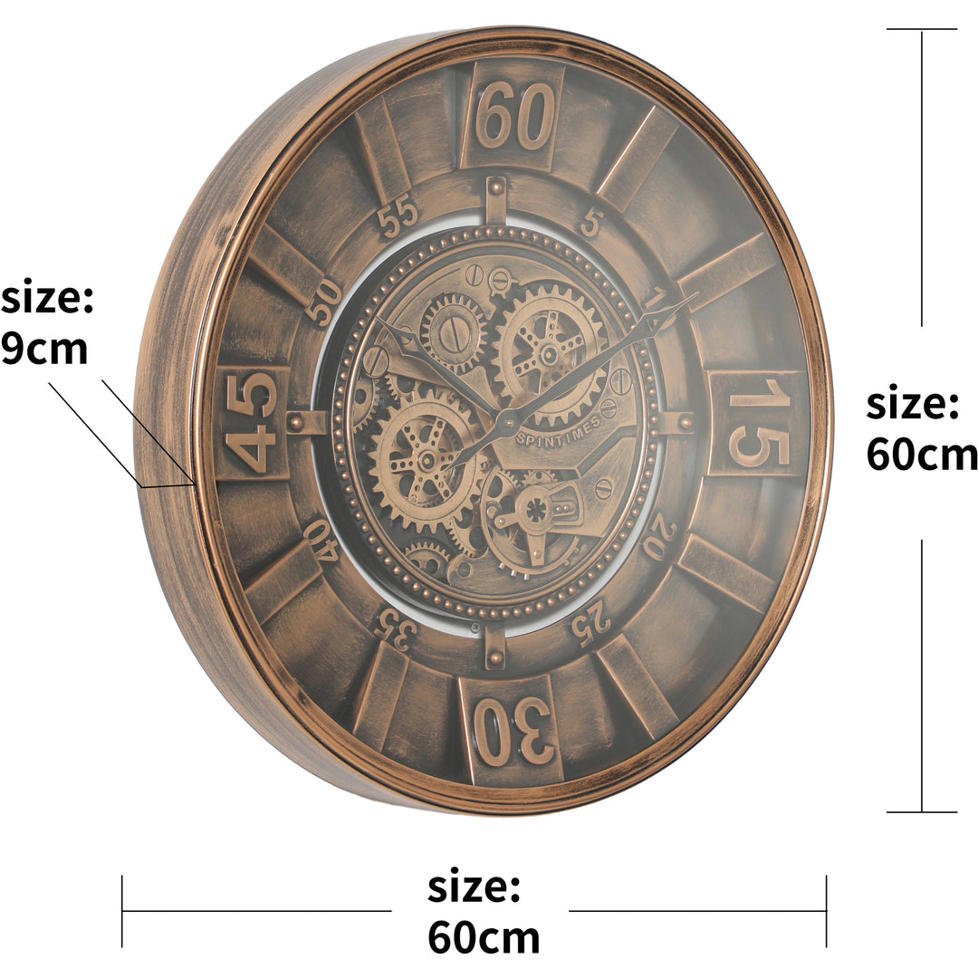 Chilli Decor Contara Industrial Bronze Metal Moving Gears Wall Clock 60cm TQ-Y756 6