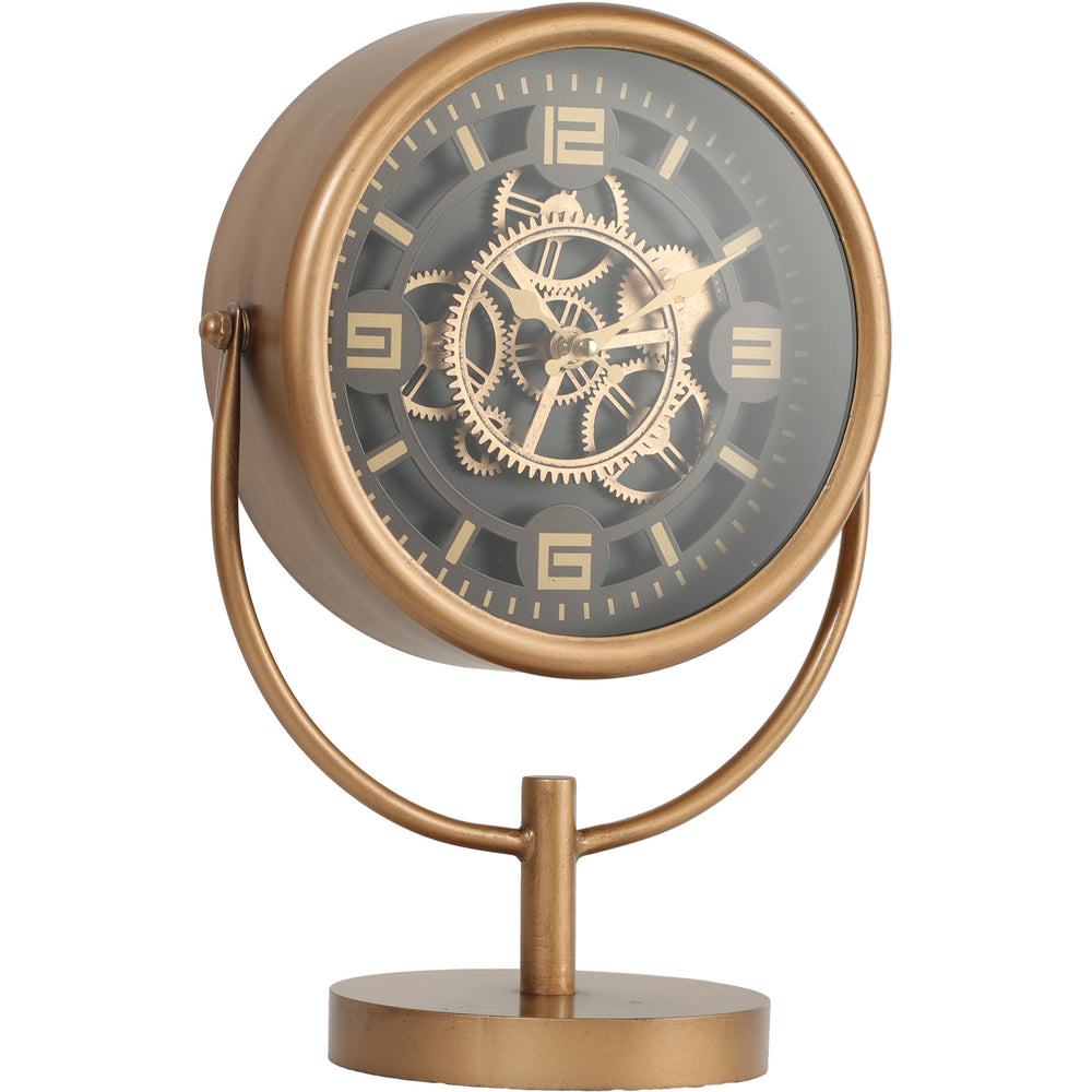 Chilli Decor Costa Industrial Gold Metal Moving Gears Footed Stem Desk Clock 45cm TQ-Y759 2