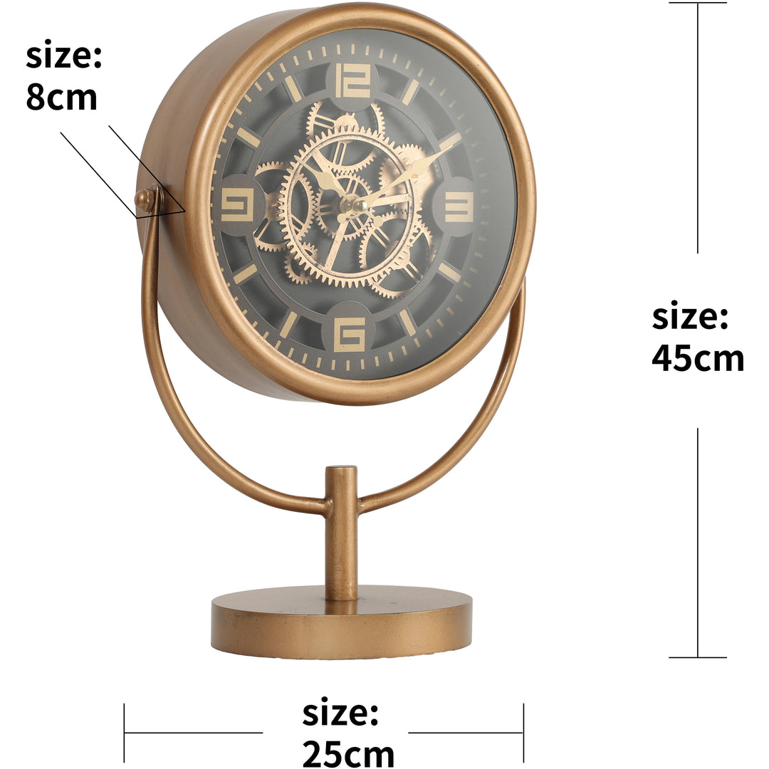 Chilli Decor Costa Industrial Gold Metal Moving Gears Footed Stem Desk Clock 45cm TQ-Y759 7