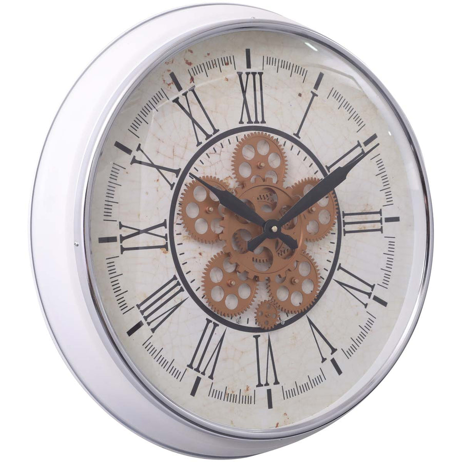 Chilli Decor Dominique Domed Glass Face White Metal Moving Gears Wall Clock 53cm TQ-Y687 1
