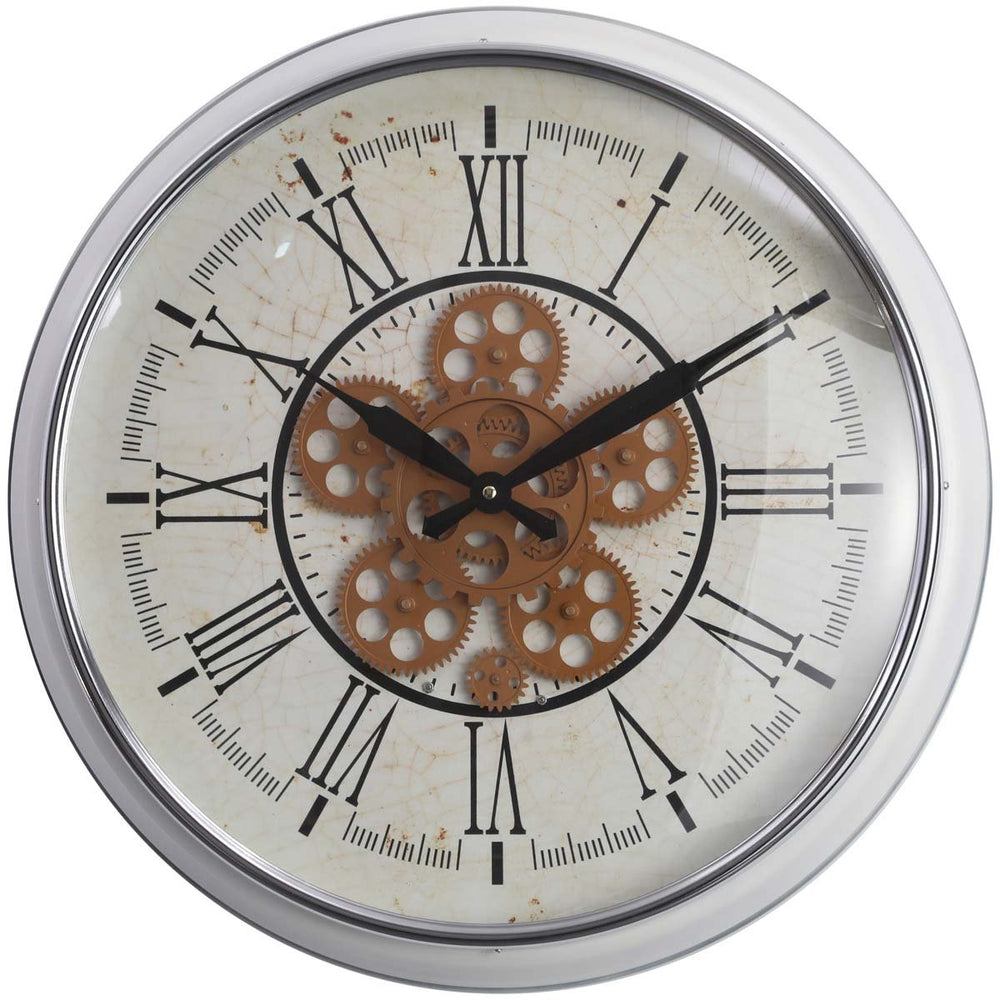 Chilli Decor Dominique Domed Glass Face White Metal Moving Gears Wall Clock 53cm TQ-Y687 2