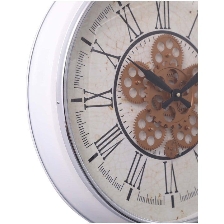 Chilli Decor Dominique Domed Glass Face White Metal Moving Gears Wall Clock 53cm TQ-Y687 3