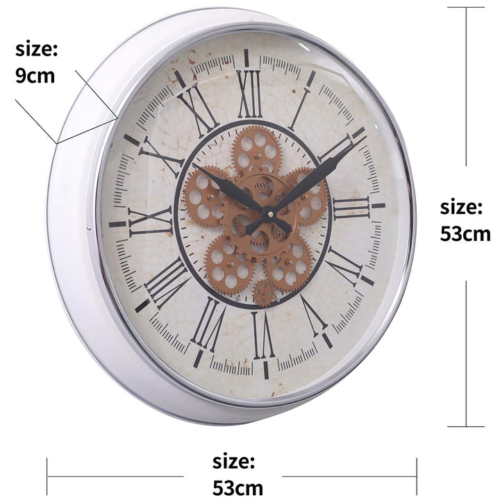 Chilli Decor Dominique Domed Glass Face White Metal Moving Gears Wall Clock 53cm TQ-Y687 8