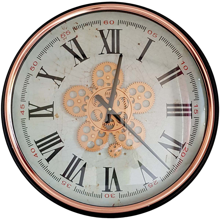 Chilli Decor Domonique Rose Gold Copper Black Metal Moving Gears Wall Clock 53cm TQ-Y683 1