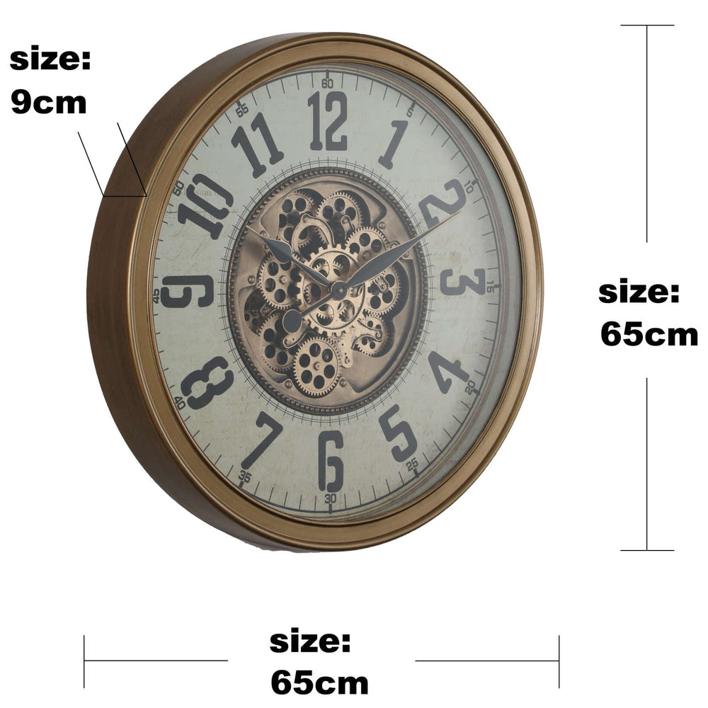 Chilli Decor Duke Industrial Gold Metal Moving Gears Wall Clock 65cm TQ-Y741 6