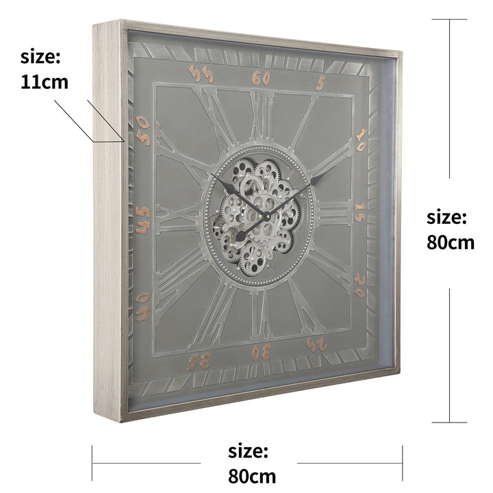 Chilli Decor Eddie Square Distressed Metal Moving Gears Wall Clock 80cm TQ-Y669 6