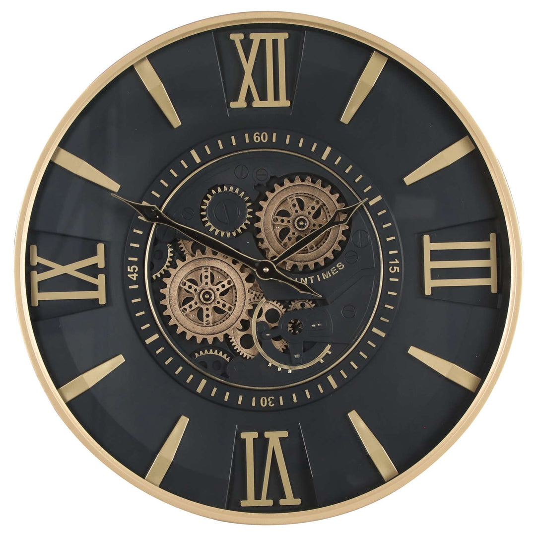 Chilli Decor El Dorado Gold and Black Metal Moving Gears Wall Clock 60cm TQ-Y736 1