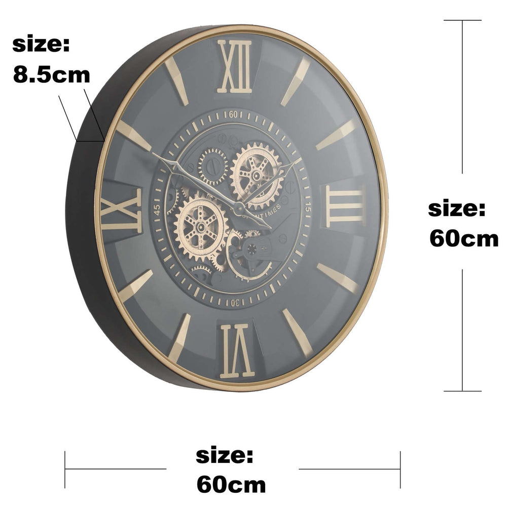Chilli Decor El Dorado Gold and Black Metal Moving Gears Wall Clock 60cm TQ-Y736 5
