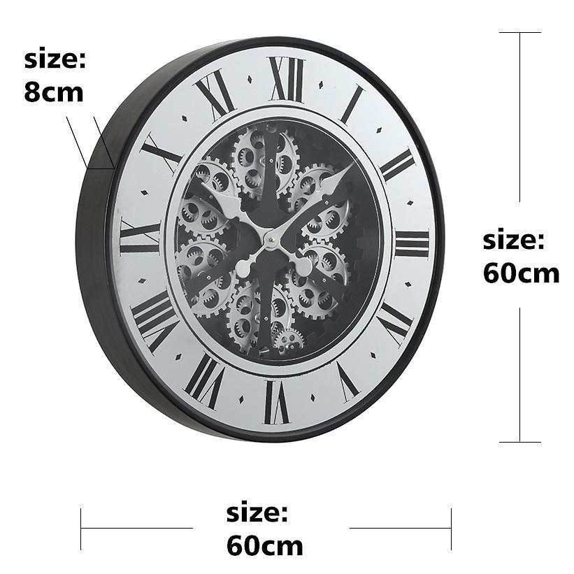 Chilli Decor French Mirrored Metal Moving Gears Wall Clock 60cm TQ-Y731 6
