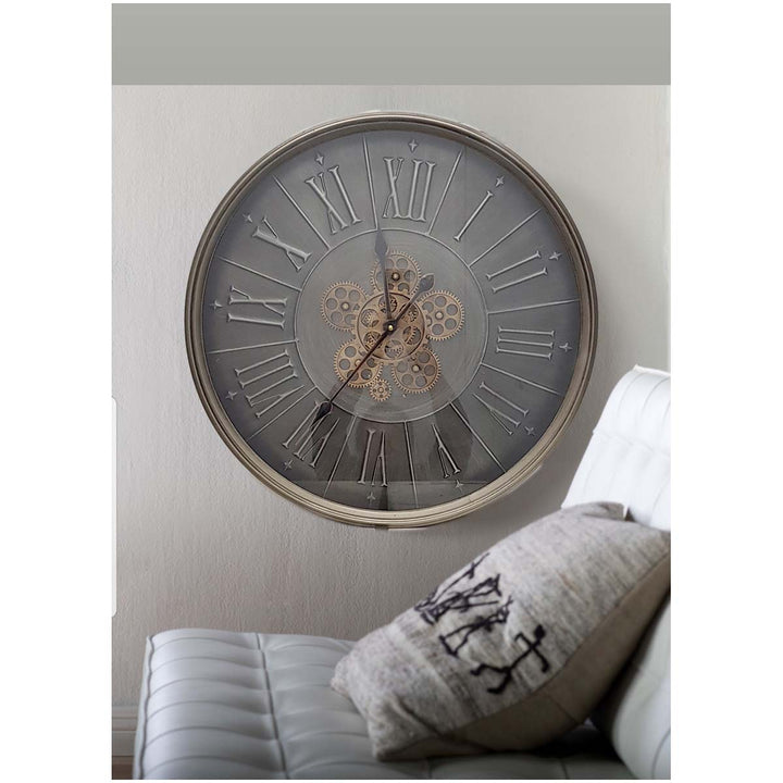 Chilli Decor George Indented Roman Metal Moving Gears Wall Clock 60cm TQ-Y666 2