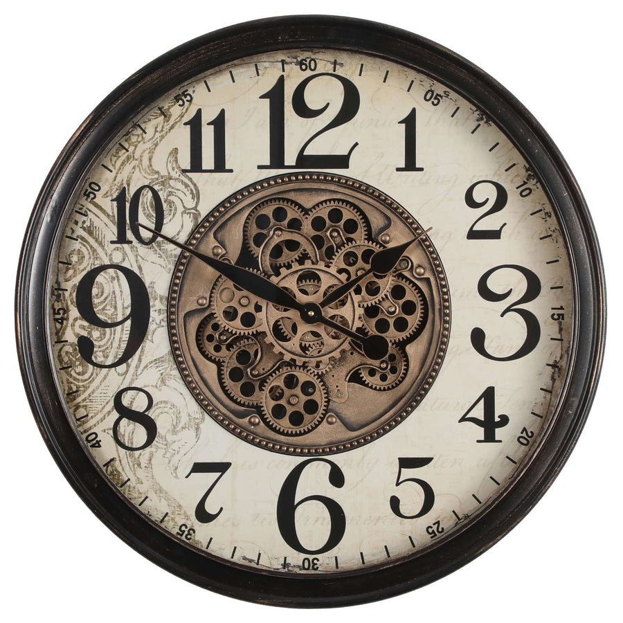 Chilli Decor Giovanni Industrial Black Metal Moving Gears Wall Clock 65cm TQ-Y742 1