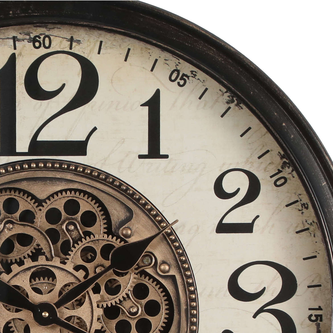 Chilli Decor Giovanni Industrial Black Metal Moving Gears Wall Clock 65cm TQ-Y742 2