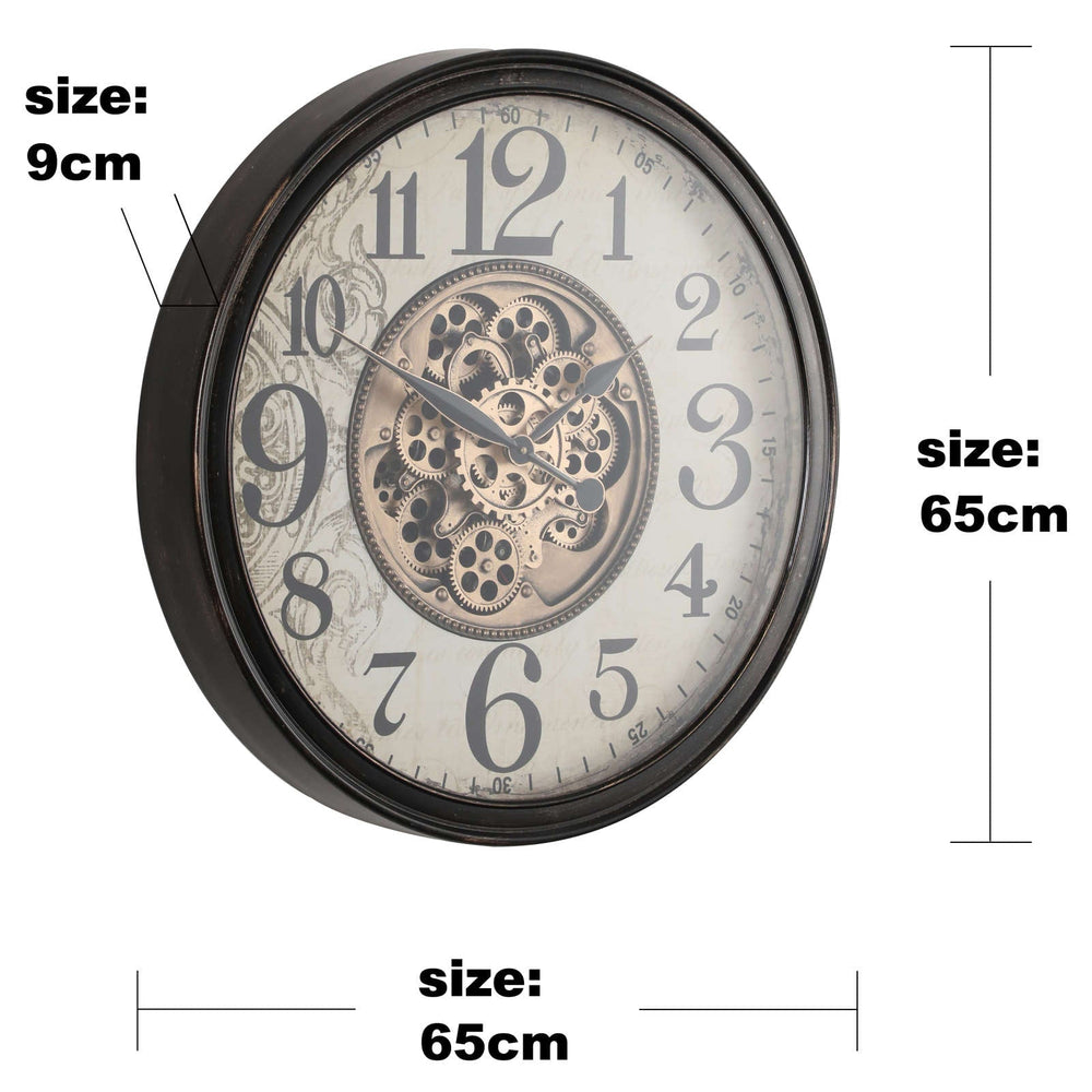Chilli Decor Giovanni Industrial Black Metal Moving Gears Wall Clock 65cm TQ-Y742 6