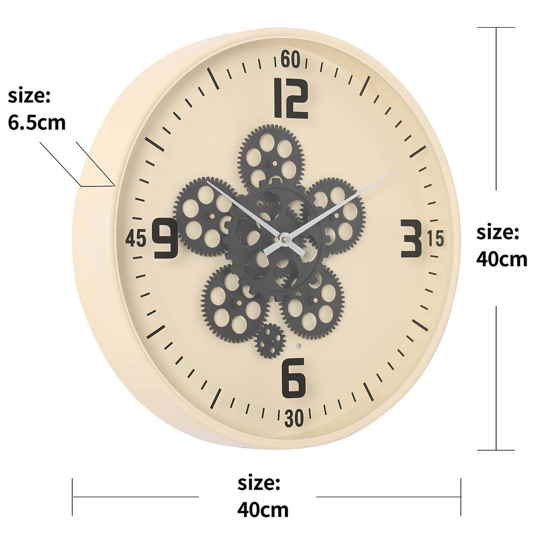 Chilli Decor Hamlin Beige Metal Moving Gears Wall Clock 40cm TQ-Y717 7