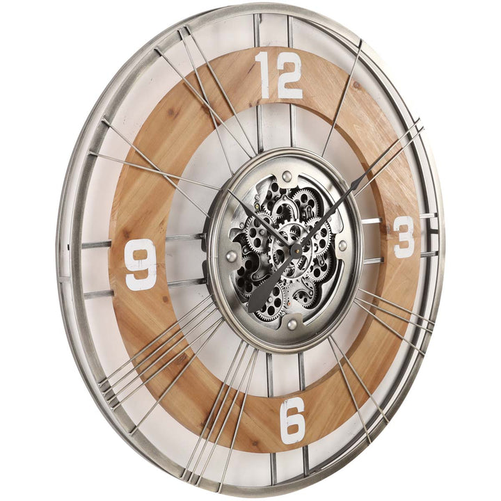 Chilli Decor Hampton Industrial Country Wood Metal Moving Gears Wall Clock 90cm TQ-Y692 1