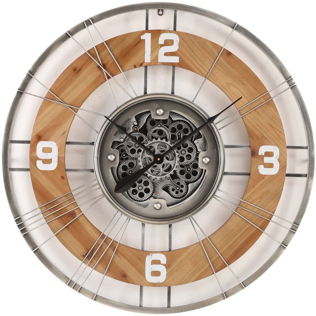 Chilli Decor Hampton Industrial Country Wood Metal Moving Gears Wall Clock 90cm TQ-Y692 2