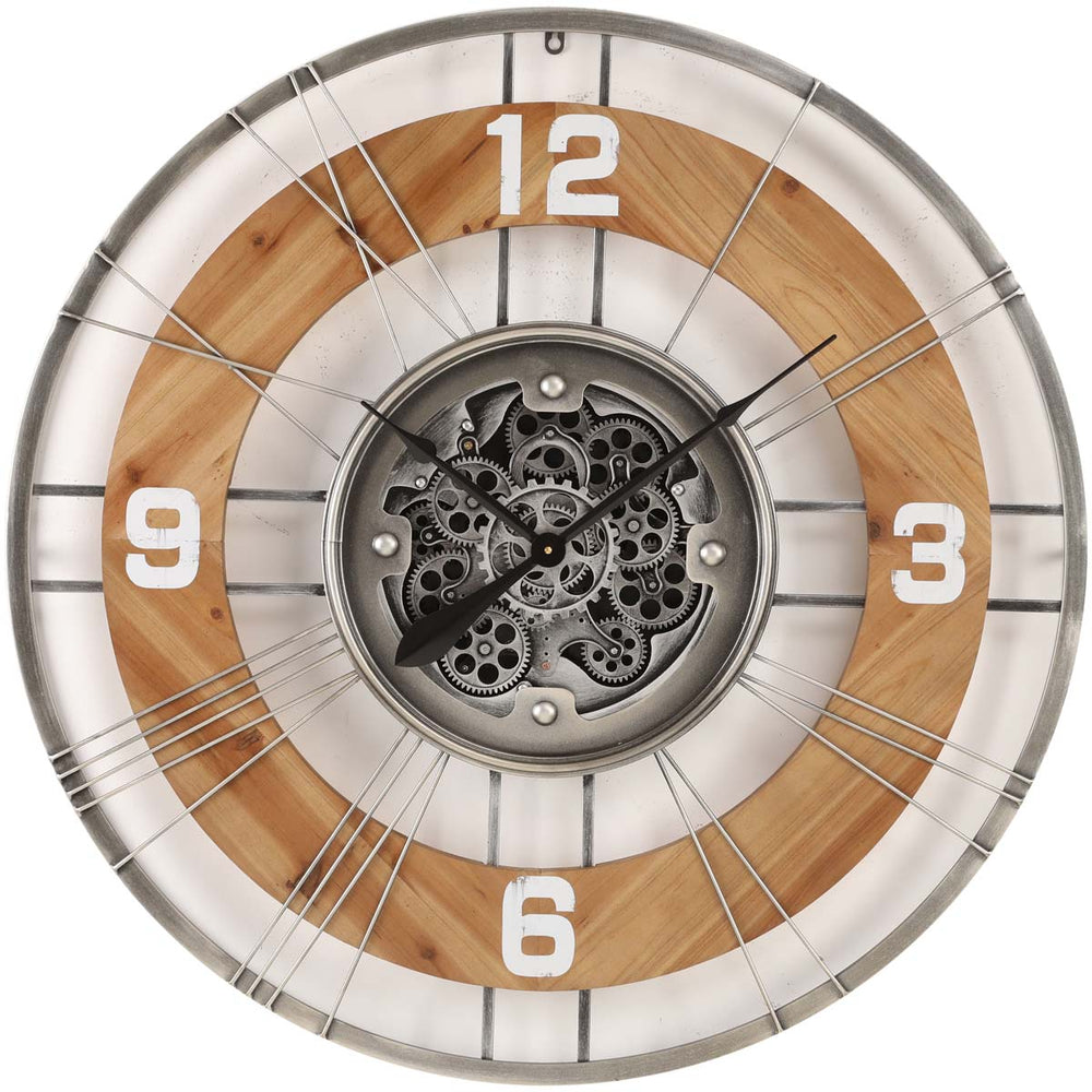 Chilli Decor Hampton Industrial Country Wood Metal Moving Gears Wall Clock 90cm TQ-Y692 2