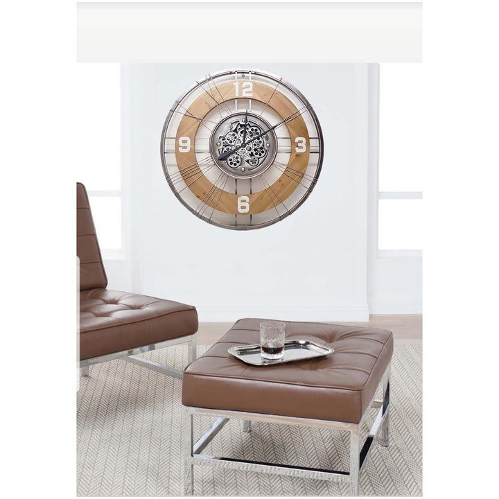 Chilli Decor Hampton Industrial Country Wood Metal Moving Gears Wall Clock 90cm TQ-Y692 9