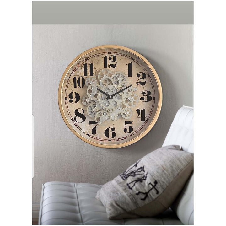 Chilli Decor Henri Modern Industrial Gold Wash Metal Moving Gears Wall Clock 47cm TQ-Y618 2