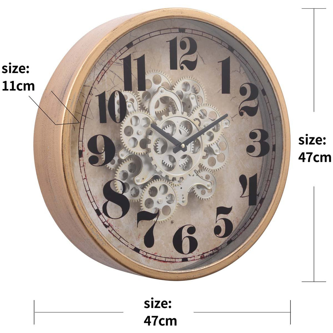 Chilli Decor Henri Modern Industrial Gold Wash Metal Moving Gears Wall Clock 47cm TQ-Y618 9