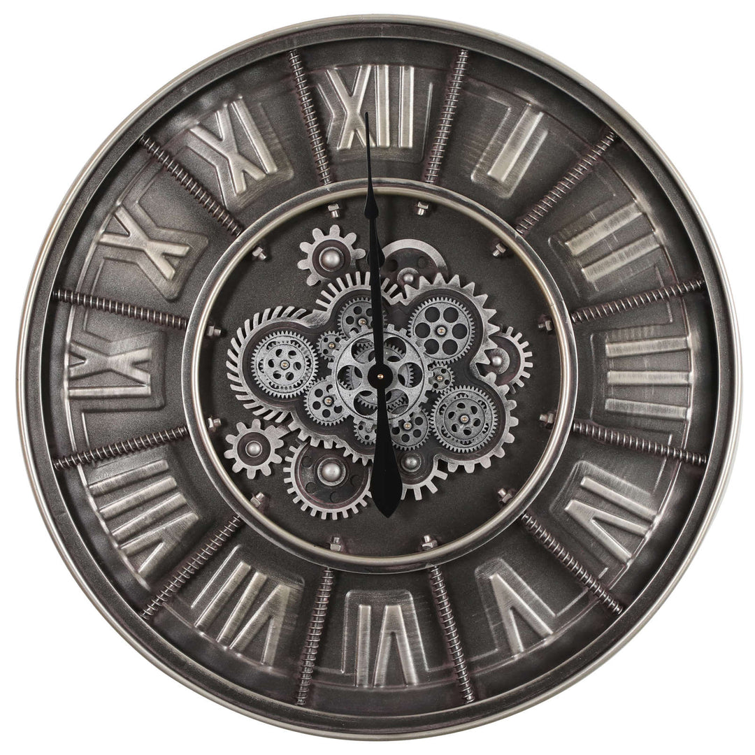 Chilli Decor Hensley Industrial Grey Metal Moving Gears Wall Clock 80cm TQ-Y745 1