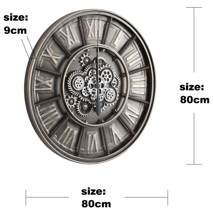 Chilli Decor Hensley Industrial Grey Metal Moving Gears Wall Clock 80cm TQ-Y745 6