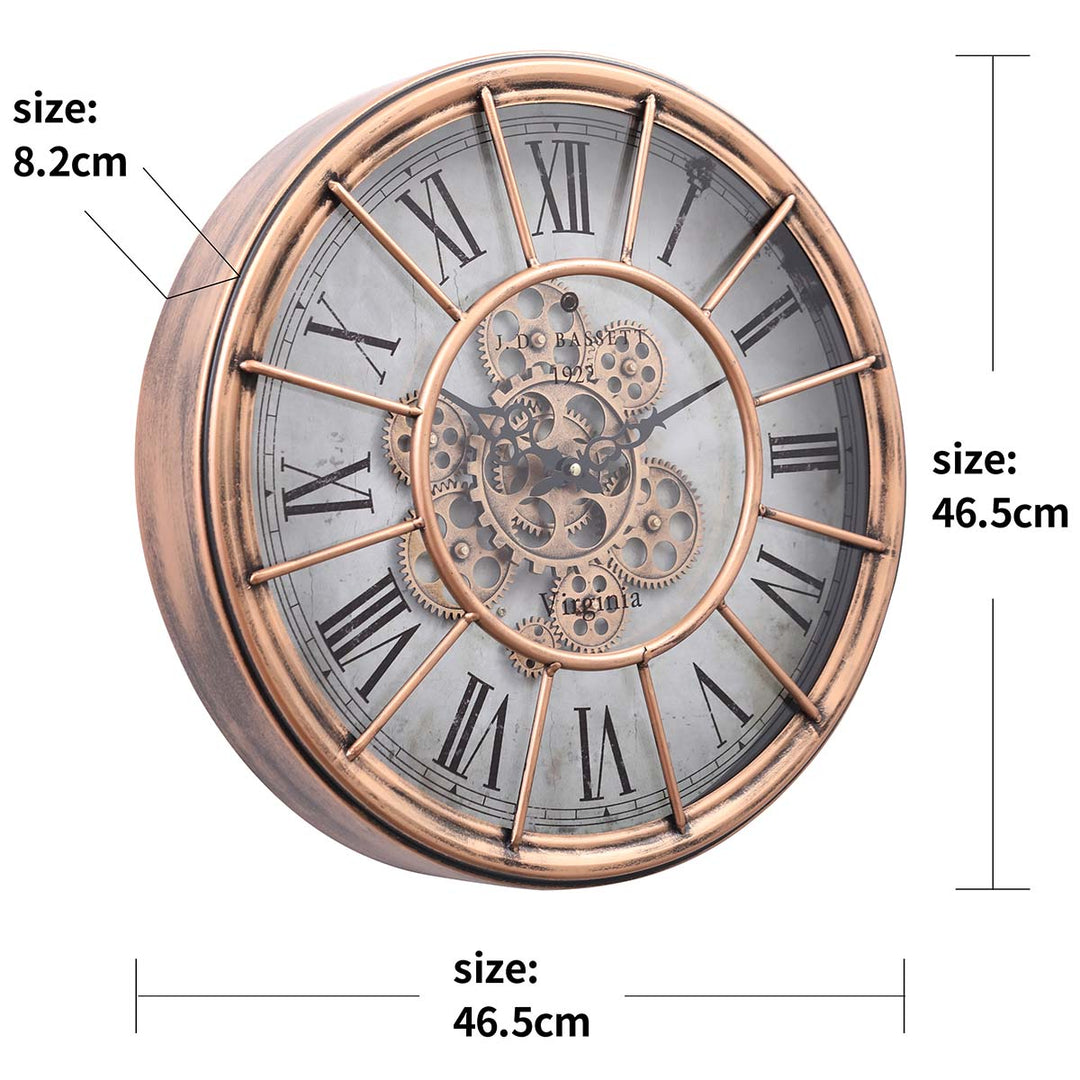 Chilli Decor JD Basset Industrial Metal Moving Gears Wall Clock Copper Wash 47cm TQ-Y685 9