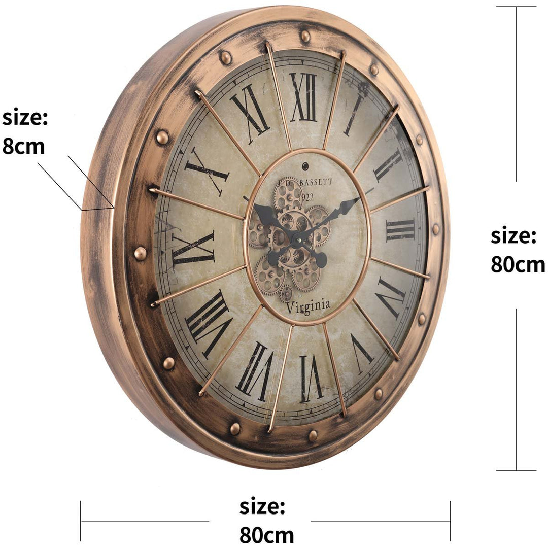 Chilli Decor JD Basset Industrial Metal Moving Gears Wall Clock Copper Wash 80cm TQ-Y670 6