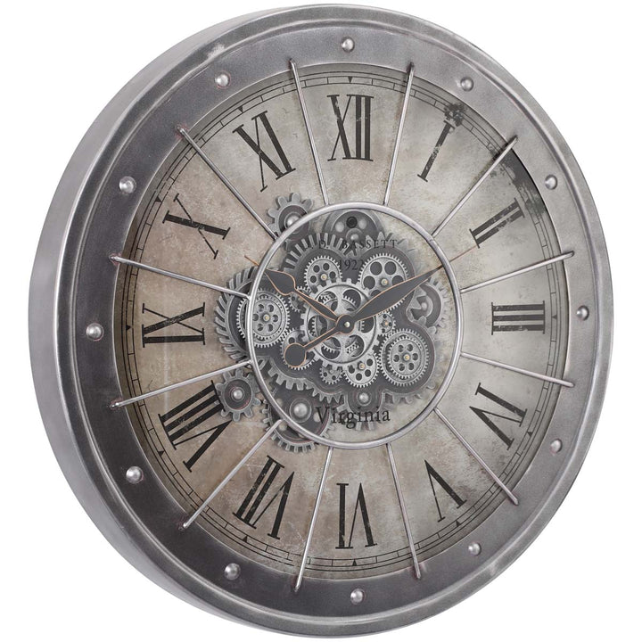 Chilli Decor JD Basset Industrial Metal Moving Gears Wall Clock Grey Wash 80cm TQ-Y709 1